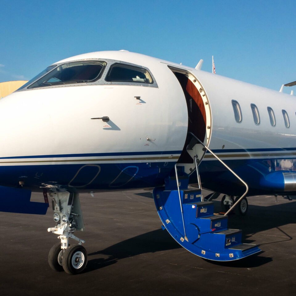 Challenger 300 private jet with door open